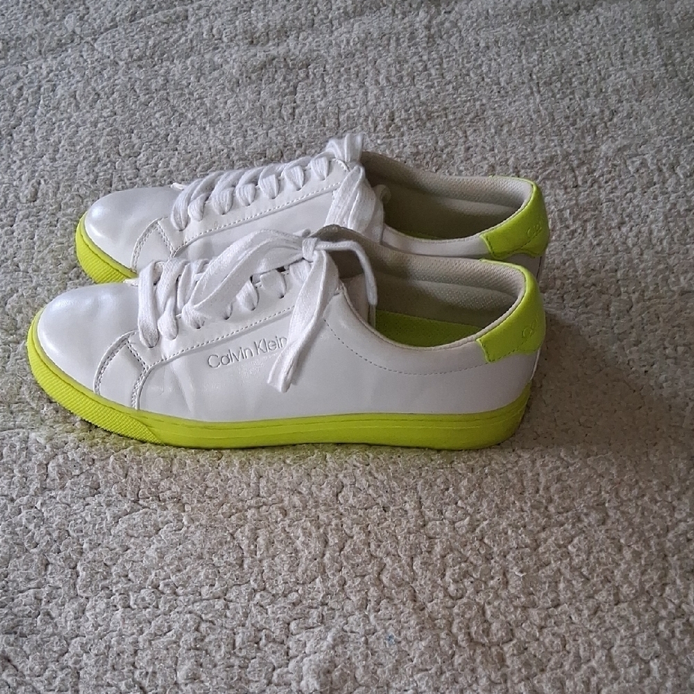 Calvin Klein White and Neon Green Sneakers - Picture 4 of 7